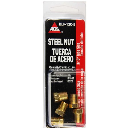 AGS Steel Tube Nut, 3/16 (3/8-24 Inverted), 5/card BLF-12C-5